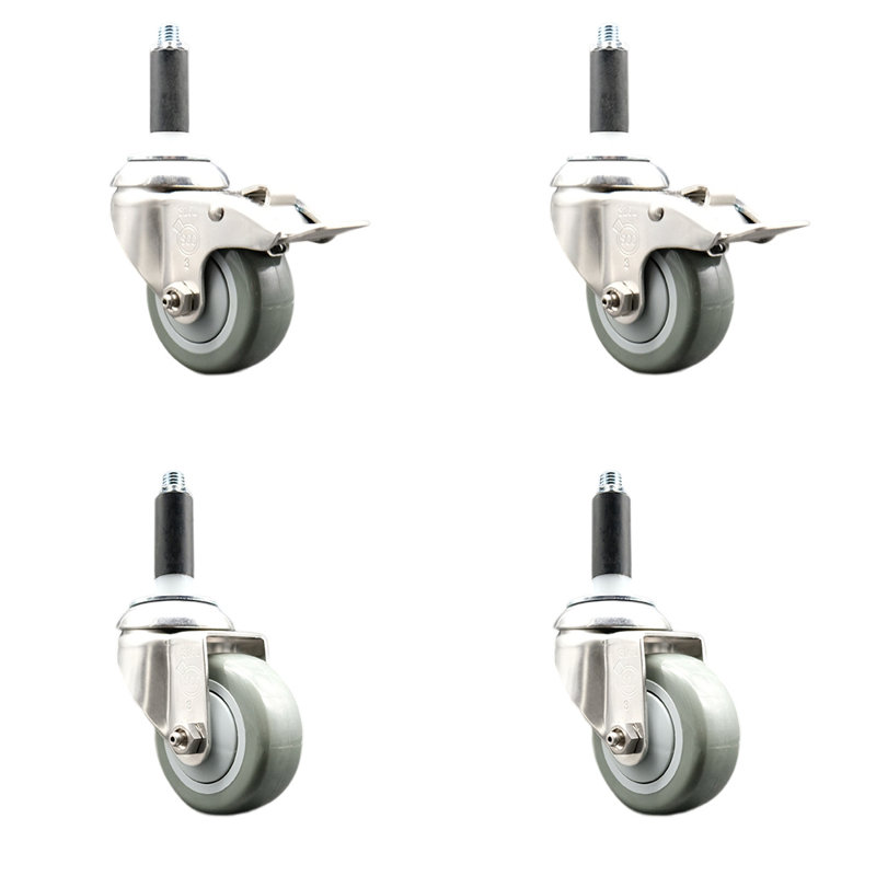 Ensemble de roulettes extensibles en poly pivotant avec 2 freins, H 3 po x l 3 po