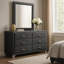Commode large Giya avec miroir à garniture de rivet rectangulaire, velours gris-117056024