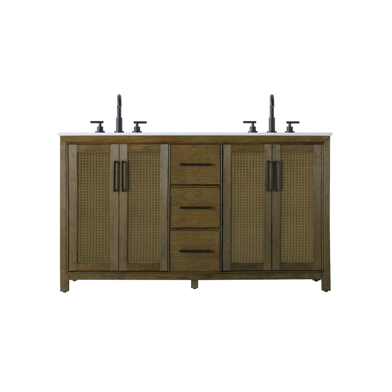 Meuble-lavabo double 60 po, Noisette chêne
