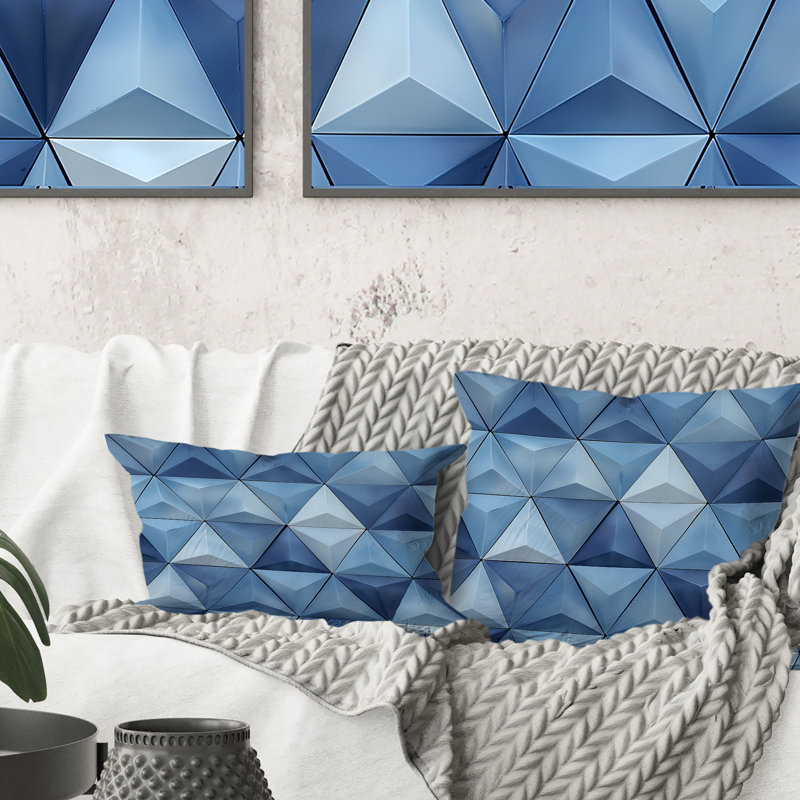Triangles bleus et blancs II - Coussin moderne, H 16 po x l 16 po