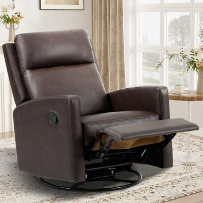 360° Swivel Leather Recliner Chair with Adjustable Footrest High Back Padded Armchair Ergonomic Lounge Chair