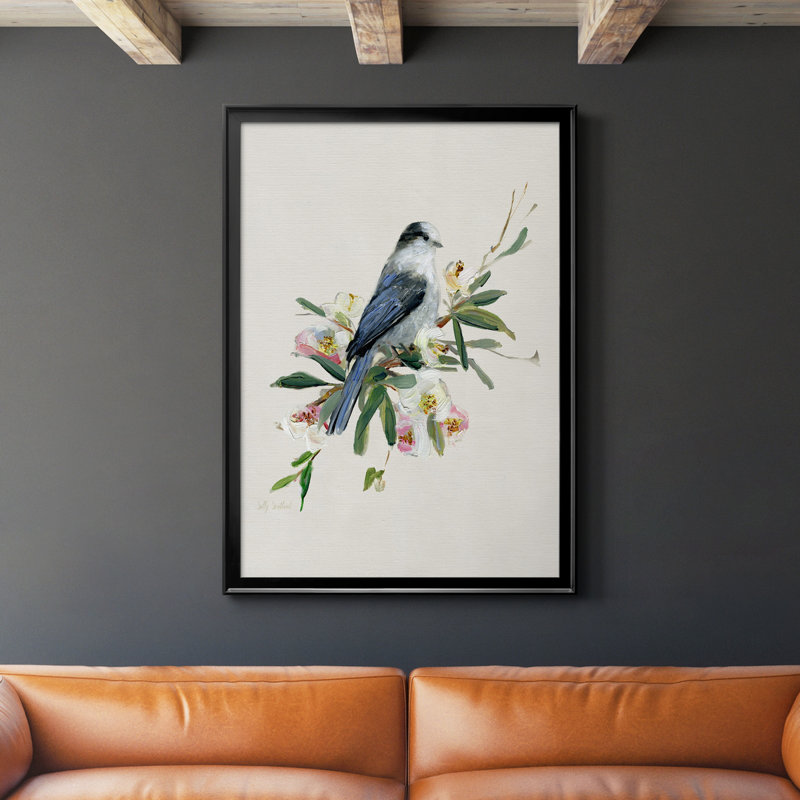 Spring Spring Gray Jay - peinture sur toile encadrée, H 26,5 po x l 36,5 po x P 1,5 po, Noir