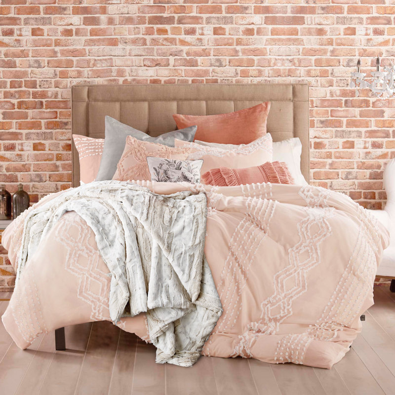 Gray Full Cotton 3-Piece Geometric Comforter Set