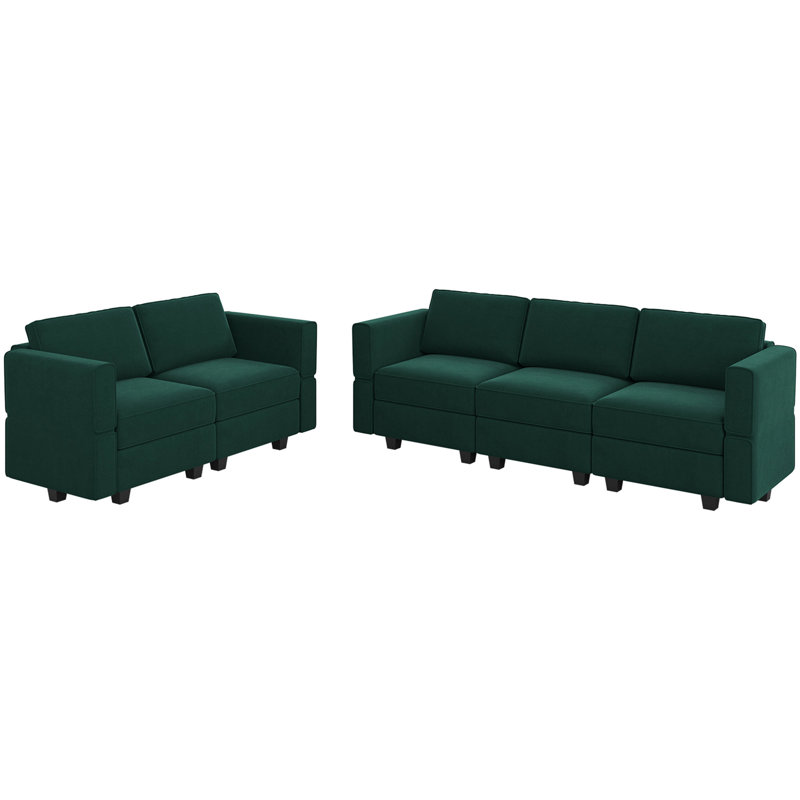 Canapé modulaire en velours Teangela, Velours vert