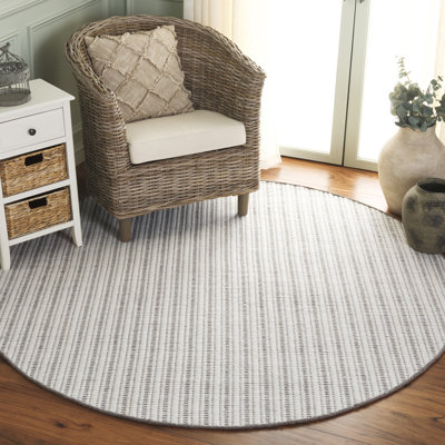 909 Hand Woven Cotton/Wool Striped Rug in Beige/Ivory