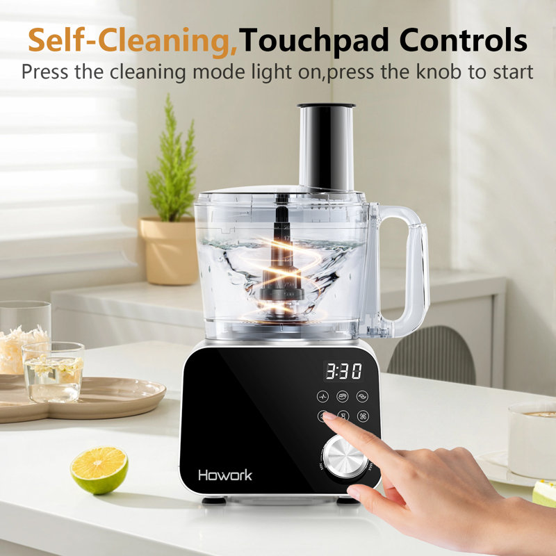Robot de cuisine et hachoir à légumes Howork, lame en acier inoxydable, capacité de 12 tasses, puissance de 450 W avec accessoires pour râper, déchiqueter, trancher, hacher, broyer et réduire en purée