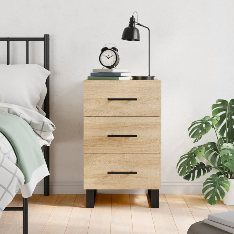 Mazari 40cm W Iron Bedside Table, Sonoma Oak