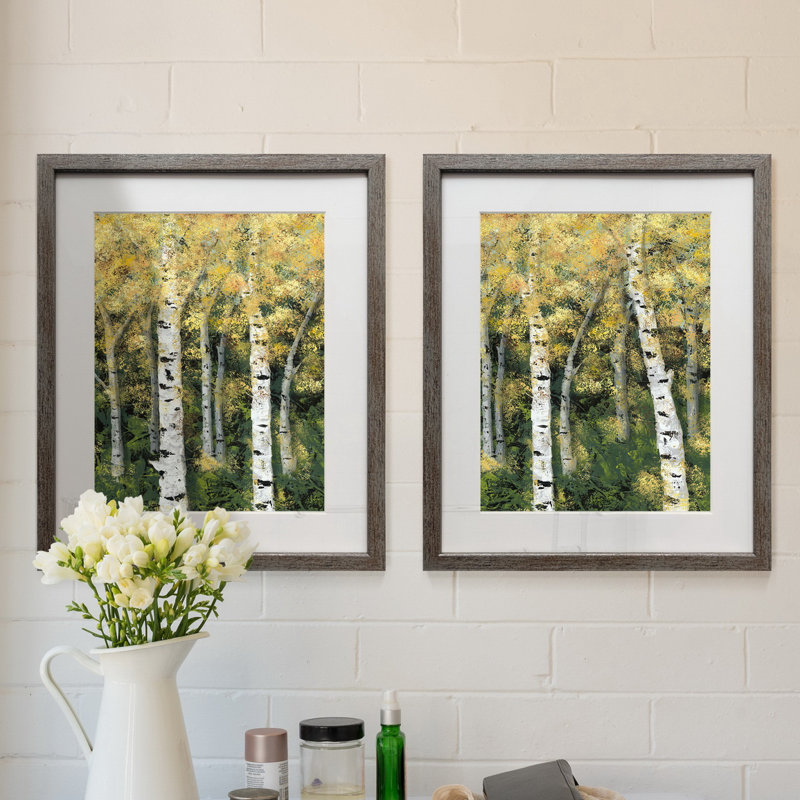 Bouleau Treeline II-ensemble de 2 reproductions d’art sur papier encadrée