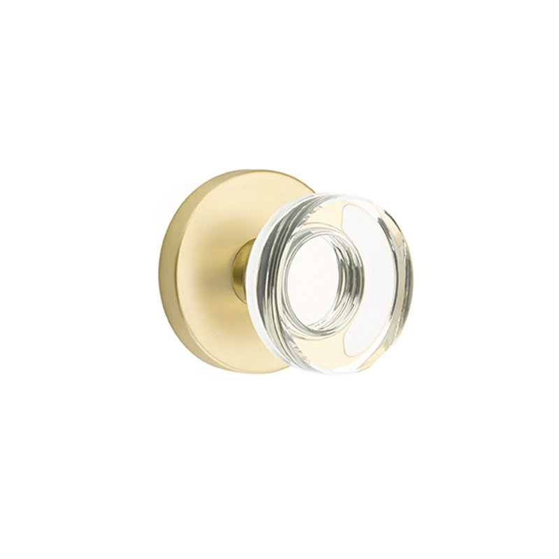 Privacy Modern Disc Crystal Knob with Disk Rose, Satin Brass