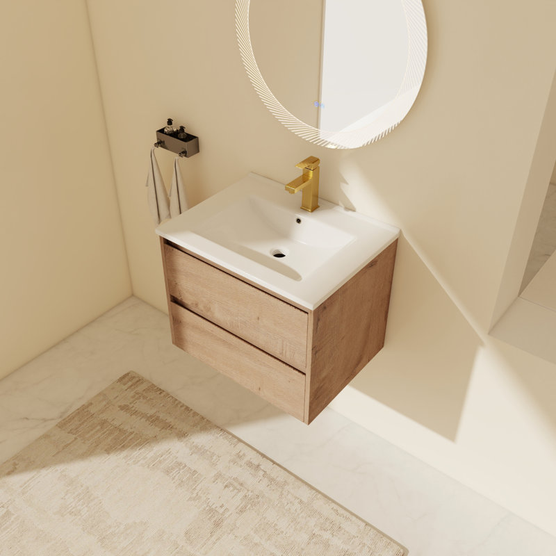 Meuble-lavabo mural simple 24,03 po avec plateau en céramique Alysandra