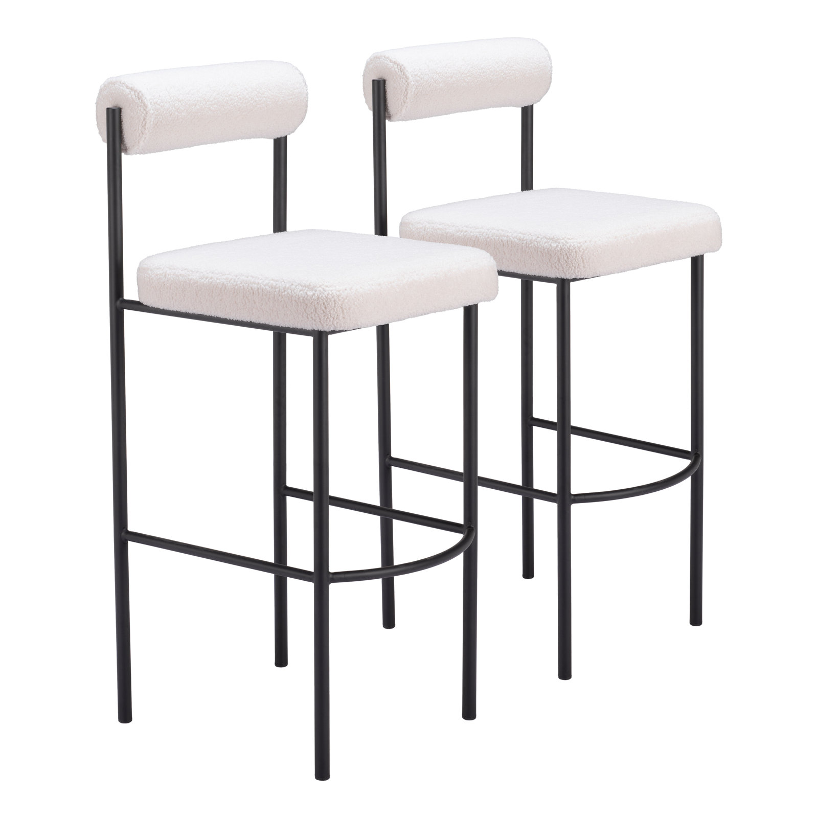Livorno Short Counter Stool, White, Bar Stool (29.9" Seat Height), Black