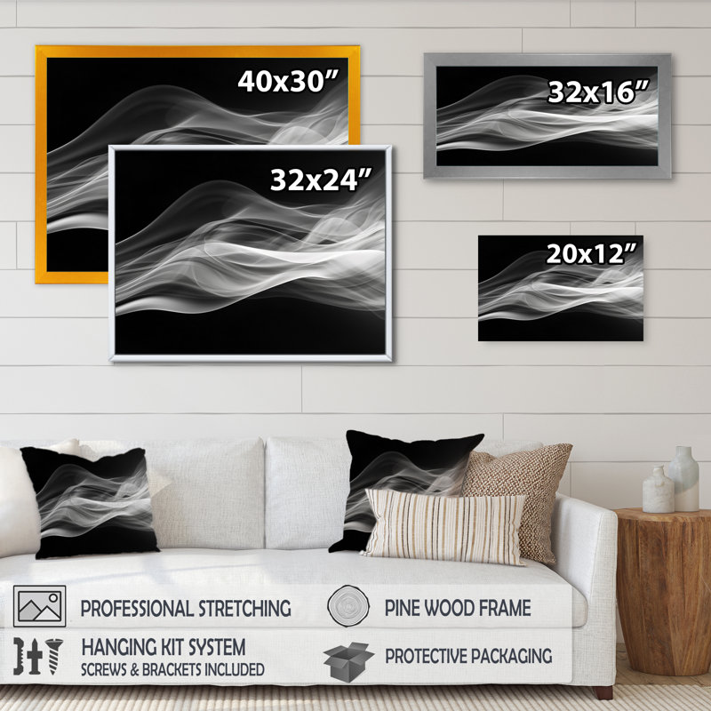 Art abstrait noir et blanc abstrait contemplatif II, Cadre simple noir, H 12 po x l 20 po x P 1 po