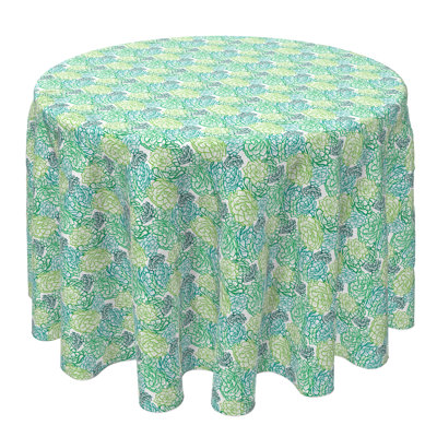 Fabric Textile Products, Inc. Round Tablecloth, 100% Cotton, 60 Round", Stenciled Green Succulents