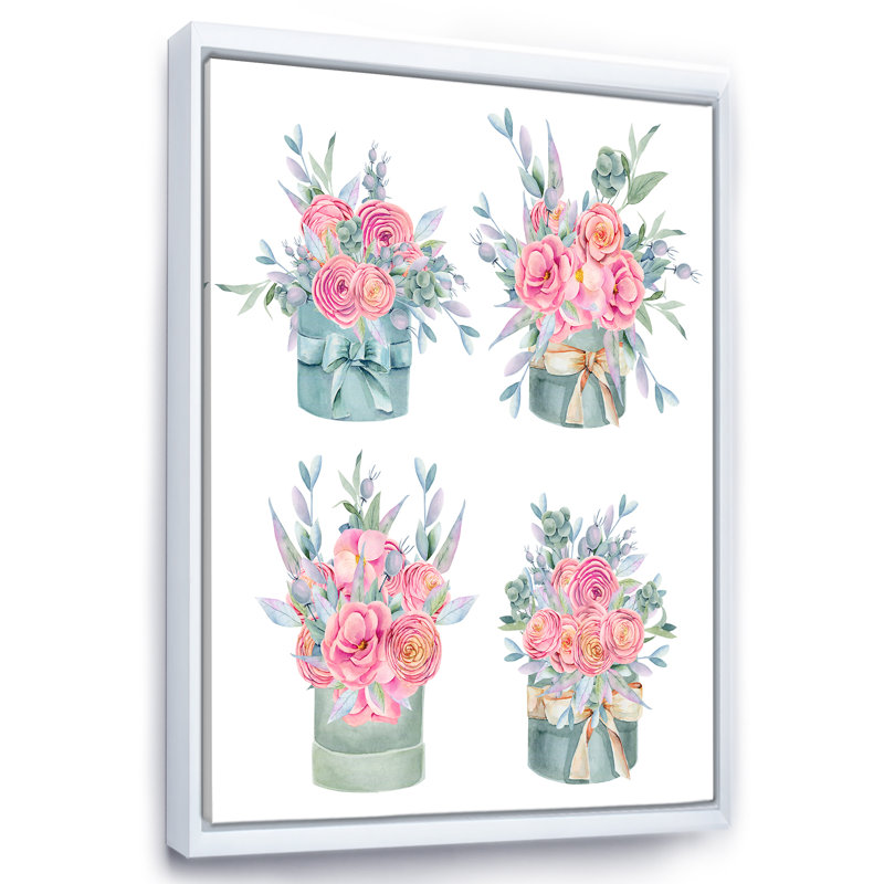 Collection de roses roses - reproduction sur toile avec cadre flottant, H 20 po x l 12 po x p 1 po, Cadre blanc