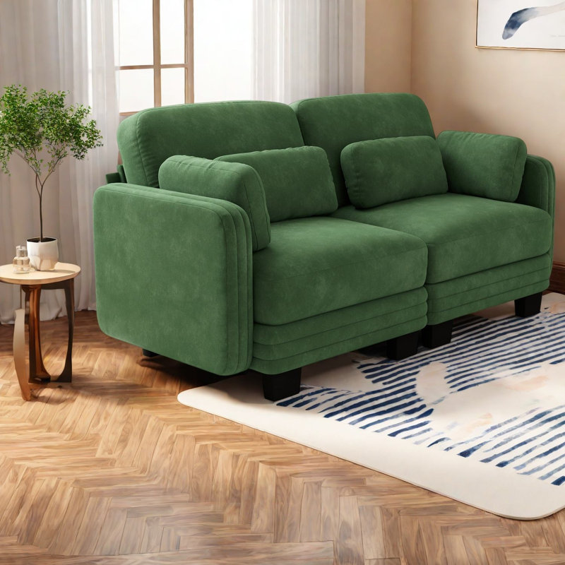 Canapés d'angle à compression, causeuse modulaire moderne en chenille verte pour la maison