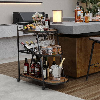 Bar Cart For The Home, 3 Tier Small Bar Cart, Black Bar Cart With Wheels, For Wine Cart, Small Bar, Beverage Bar Cart, Kitchen Bar Cart, Alcohol Cart