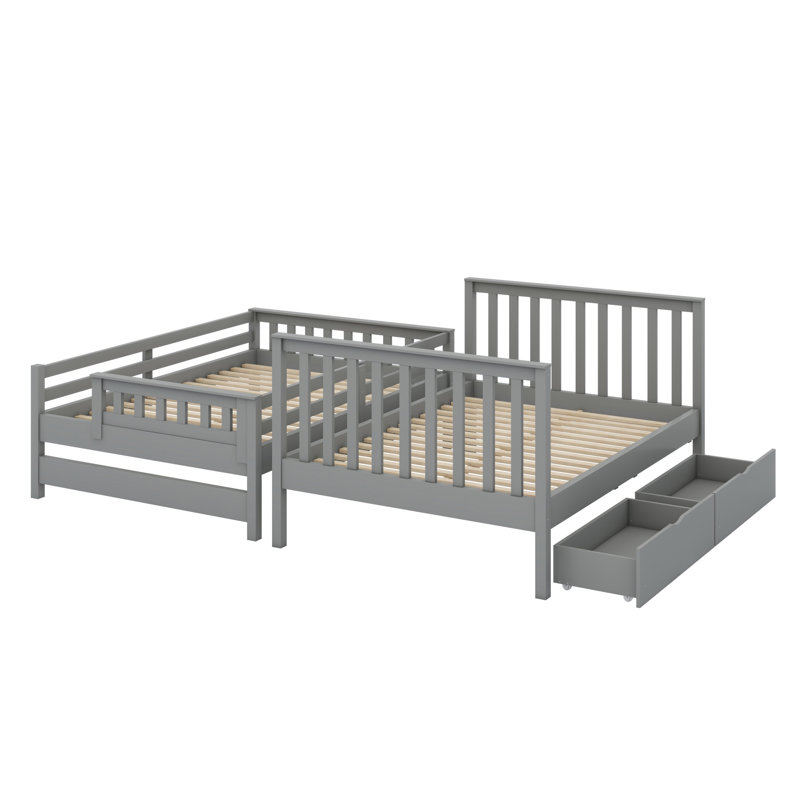 Lit superposé avec tablettes et 6 tiroirs de rangement, Gris