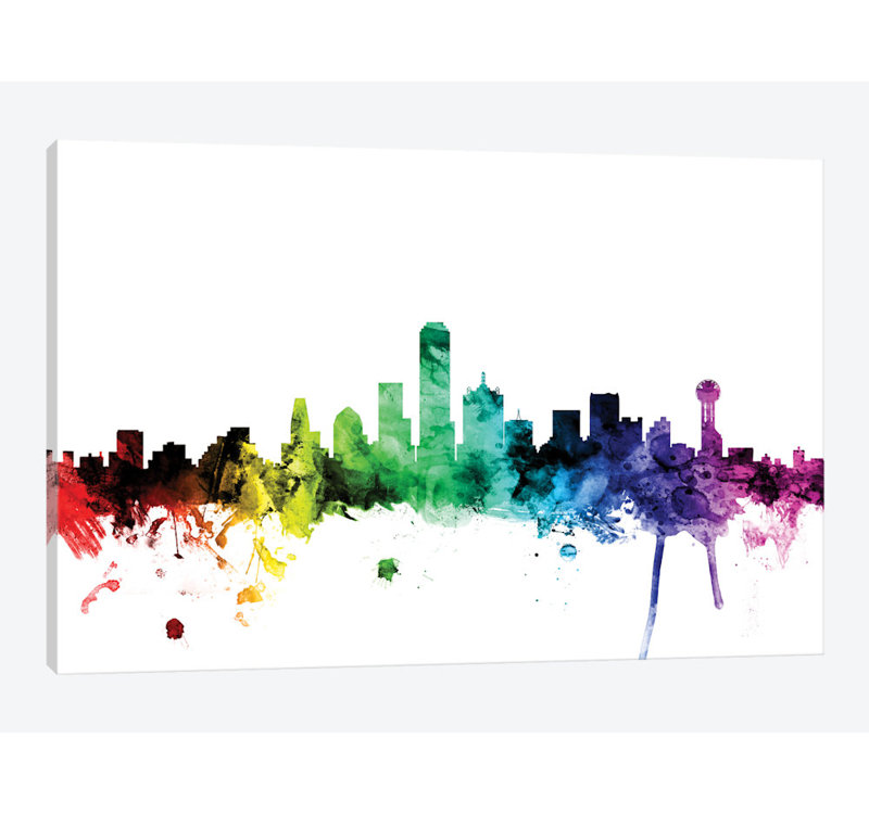 Rainbow Skyline Series: Dallas, Texas, États-Unis, impression sur toile tendue, H 8 po x l 12 po x P 0,75 po, Toile tendue