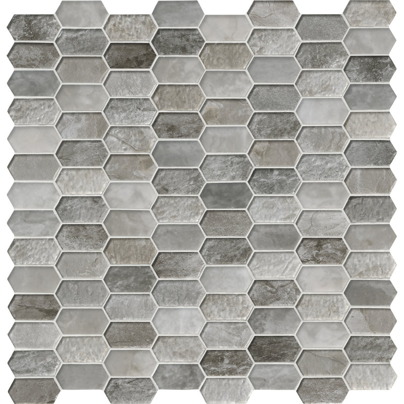 Rustic Beige Spire 12 in. x 12 in. Glossy Glass Mosaic Wall Tile