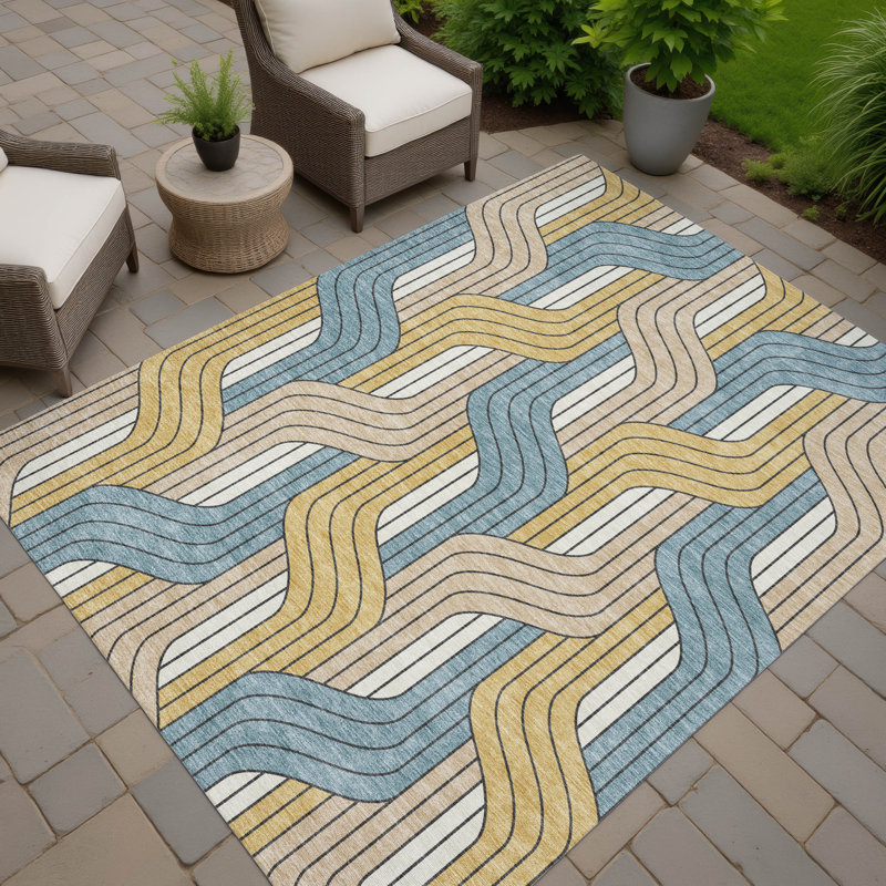 Machine Washable Indoor/Outdoor Lockway ACN2422 Mid-Century Modern Rug, Rectangle 10' x 14'