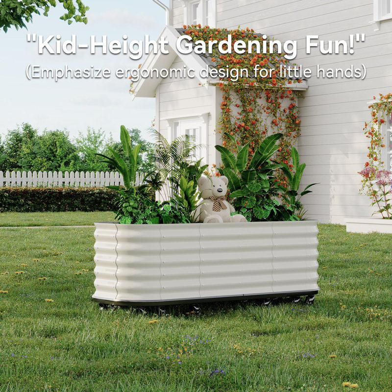 Portable Elevated Large Planter Box with Integrated Reservoirs, Galvanized Metal Raised Garden Bed with Wheels / Water Reservoir – Thin-Gauge Elevated Planter for Indoor/Outdoor Use, Durable and Portable Planting Solution