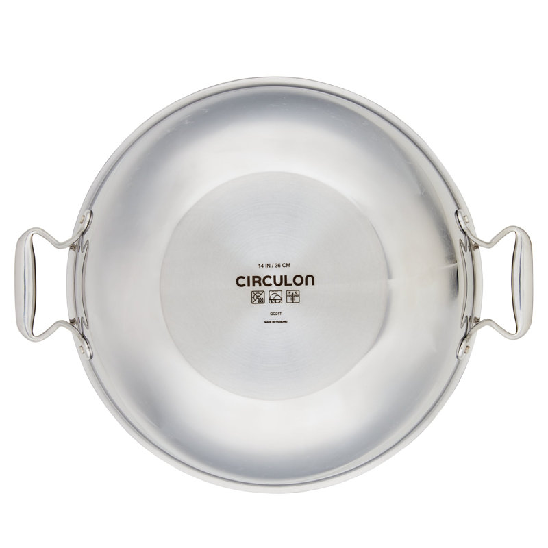Circulon Clad Stainless Steel Wok and Hybrid SteelShield and Nonstick Technology, 14 Inch, Silver