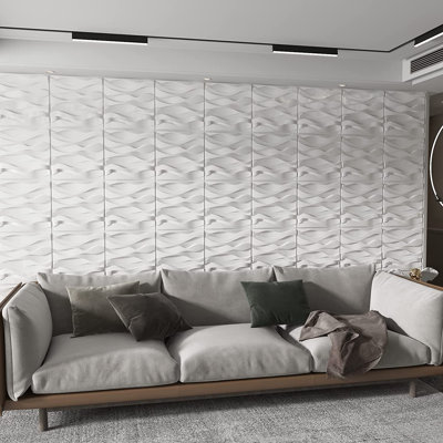 Panneau mural 3D 19,7 po x 19,7 po, revêtement mural en PVC blanc pour la décoration intérieure (paquet de 12)