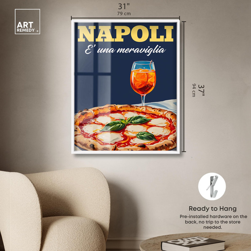 «Pizza and Aperol Pop Shadowbox Print Summer Art Prints» par Art Remedy, H 37 po x l 31 po, Blanc