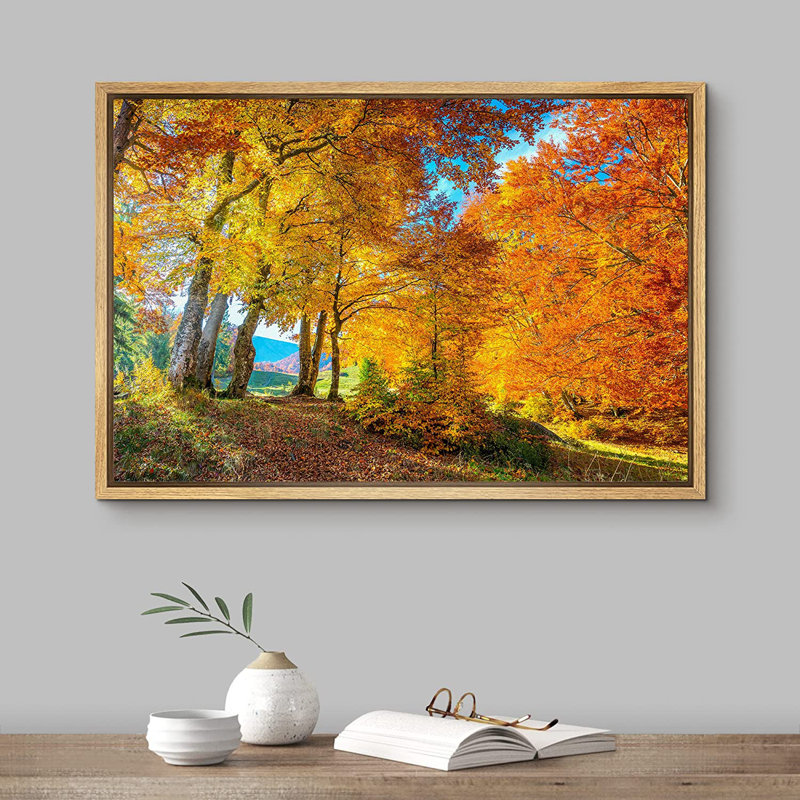 Automne, automne, jaune, arbre, forêt, nature, paysage, automne, images encadrées sur toile, L 36 po x H 24 po, Cadre brun