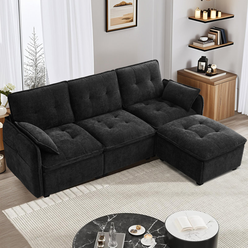 Canapé modulaire en L de 96 po avec repose-pieds mobile, siège très profond de 30 po, chenille résistante aux égratignures pour petits appartements et salons