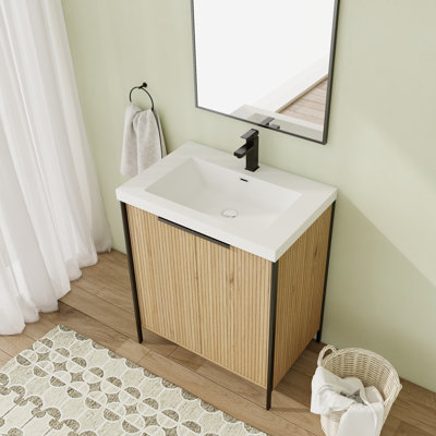 Meuble-lavabo simple autoportant de 30 po avec plateau en résine et porte à fermeture en douceur