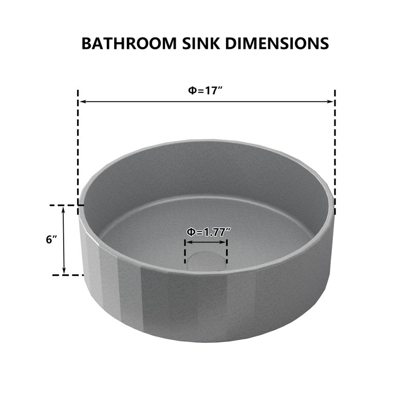 CASAINC Maple 17'' Concrete Circular Bathroom Sink, Mottled Bluish Gray