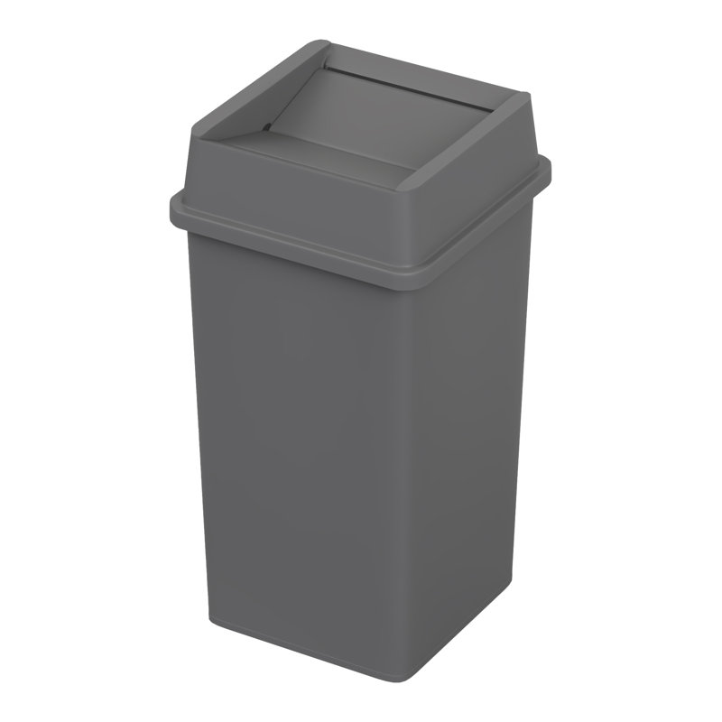 Poubelle carrée en plastique 35 gallons avec couvercle pivotant et canaux d'aération, Gray