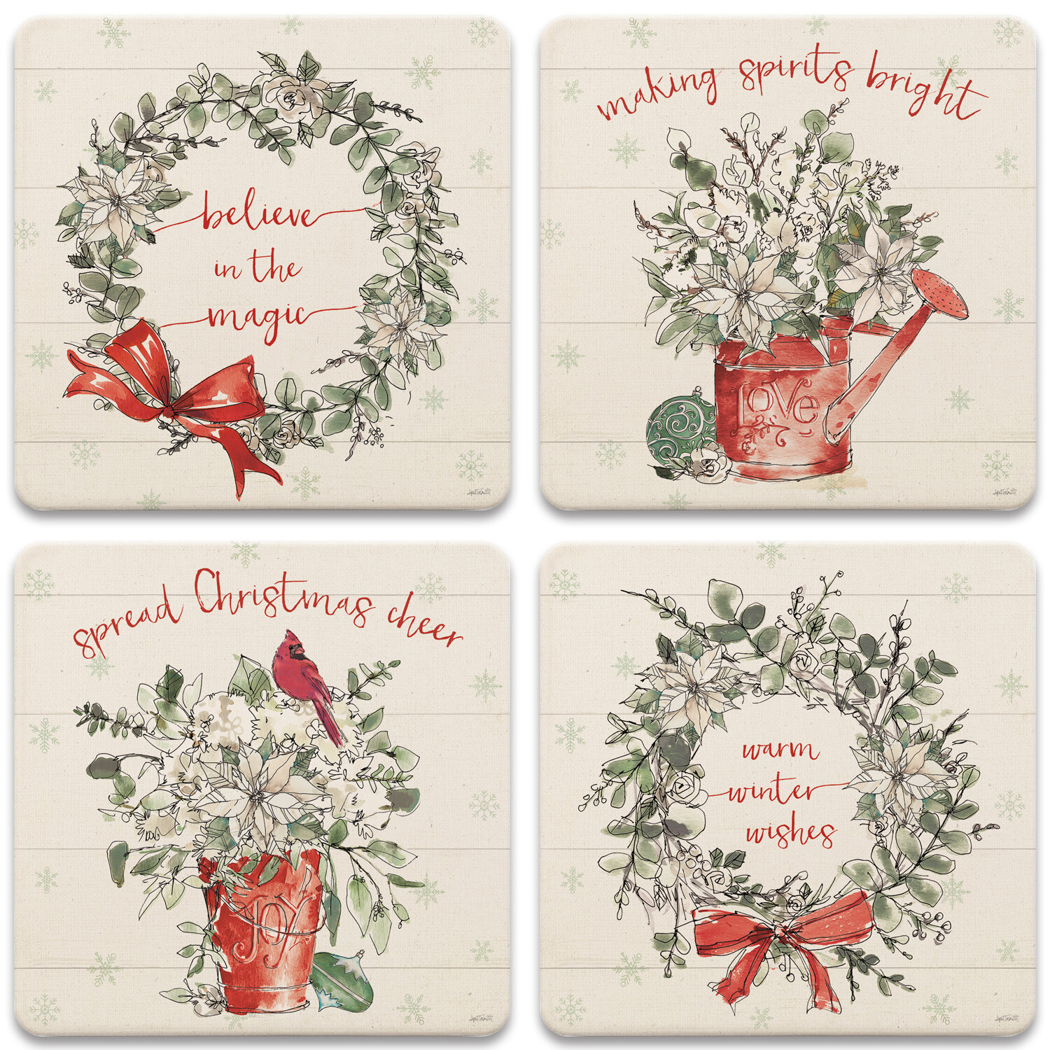 Christmas Set of Four Coasters Christmas Decor Drink Coasters Christmas  Coasters Farmhouse Coasters Holiday Decor Hostess Gift 