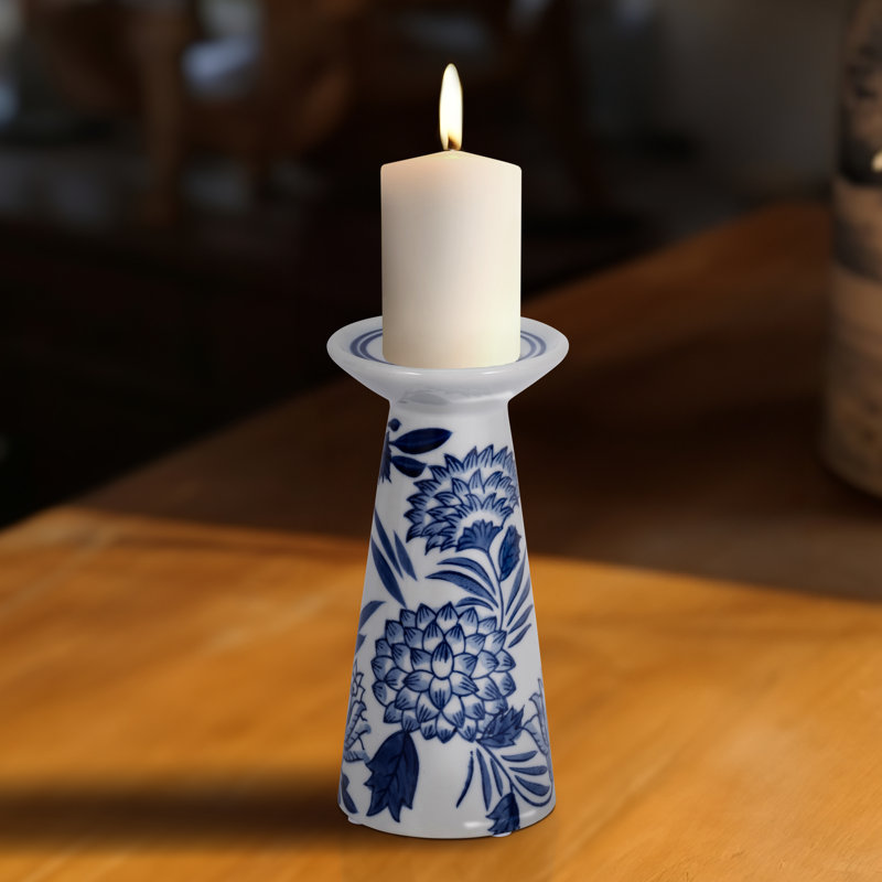 Stoneware and Porcelain Traditional Pillar and Taper Candle Holder, 8" H x 4" W x 4" D