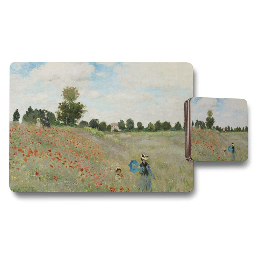Poppy Field Impressionist Art Print Placemat And Coaster Set