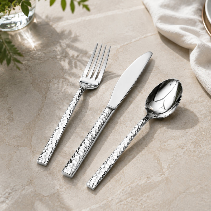 60 Piece Hammered Silverware Set