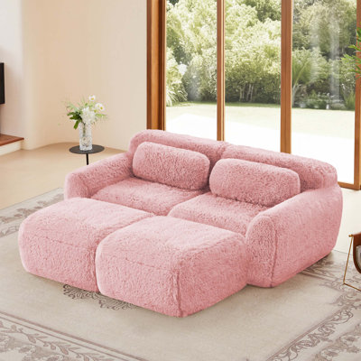 Canapé 80 po en tissu moelleux sans os avec méridienne, repose-pieds et coussins décoratifs, siège profond, aucun assemblage requis, conception antidérapante