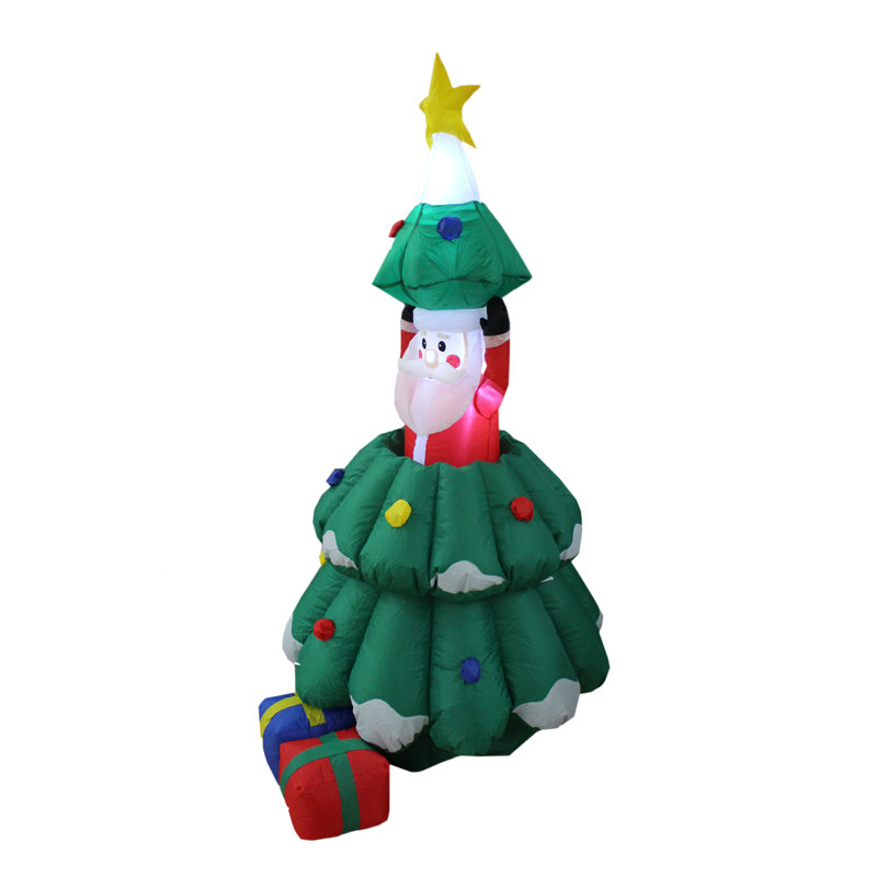 5 Foot Tall Lighted Animated Christmas Inflatable Santa Claus Rising from Christmas Tree Indoor / Outdoor Holiday Blow Up Yard Garden Decoration