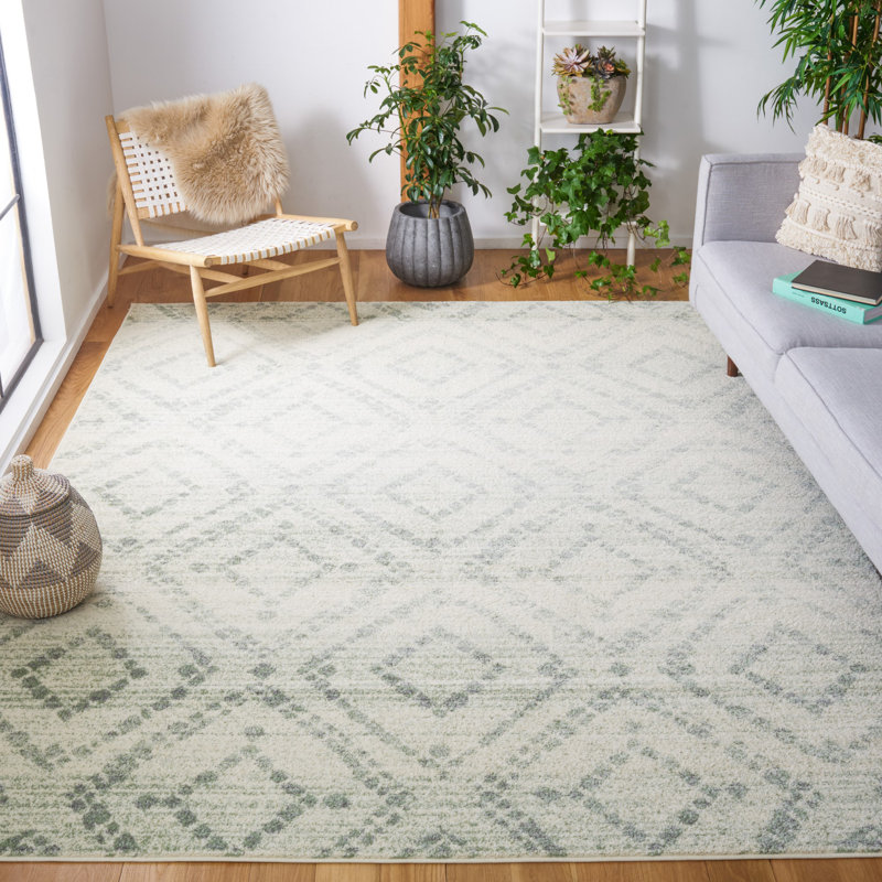 Tapis ivoire / vert à motif géométrique Almus, Rectangle 8 pi x 10 pi