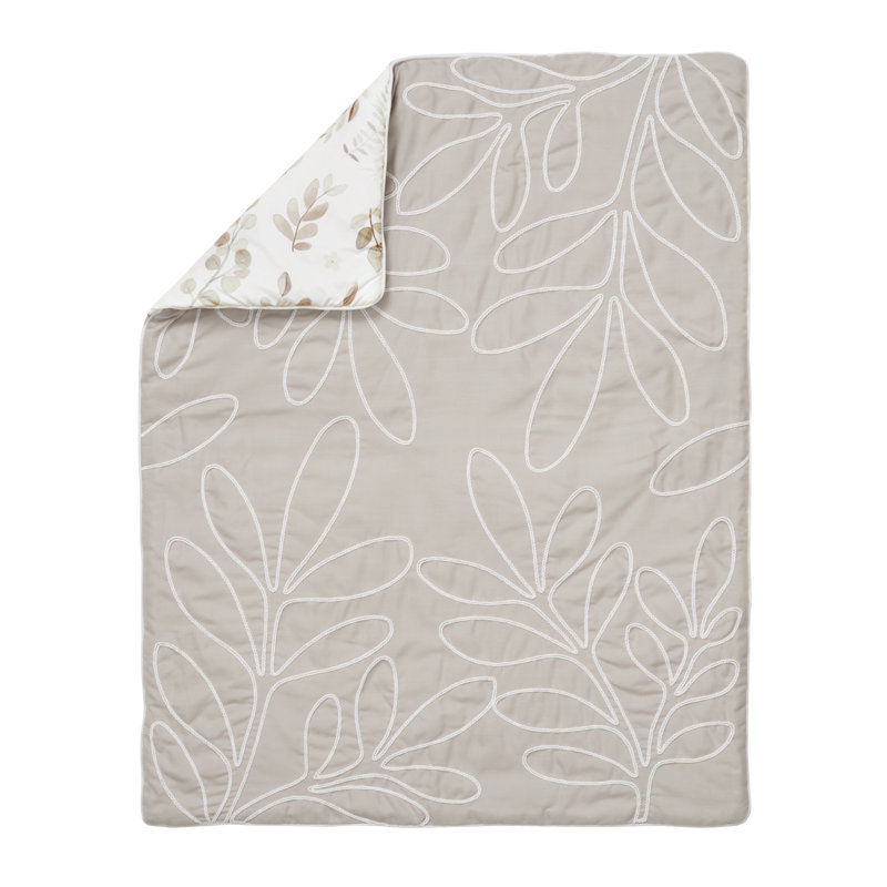 White and Beige Microfiber Botanical Leaf Toddler Comforter