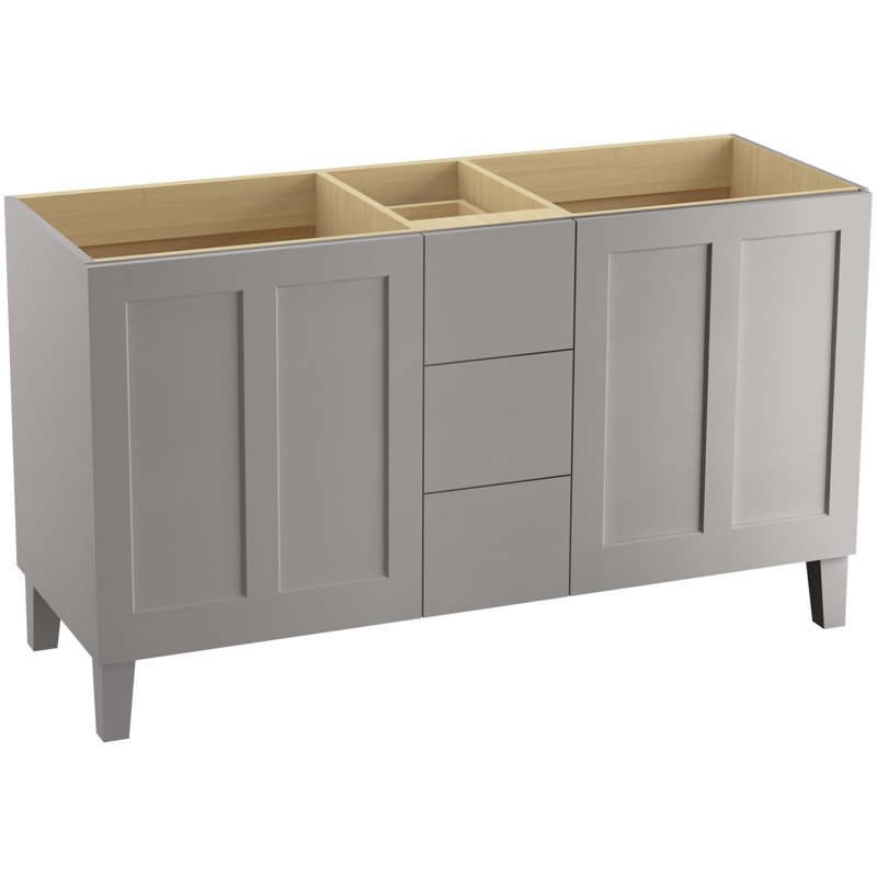 Ensemble de meuble-lavabo de salle de bain double 62 po en popeline™, Blanc, Mohair gris, Noir