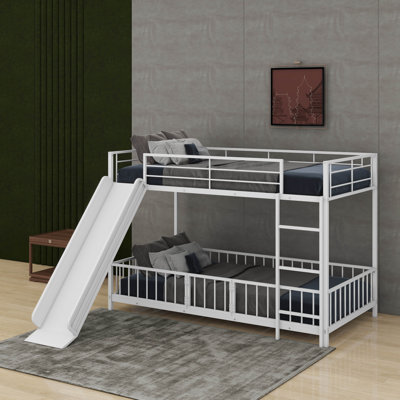 Aodren Metal Bunk Bed With Slide And Guardrails