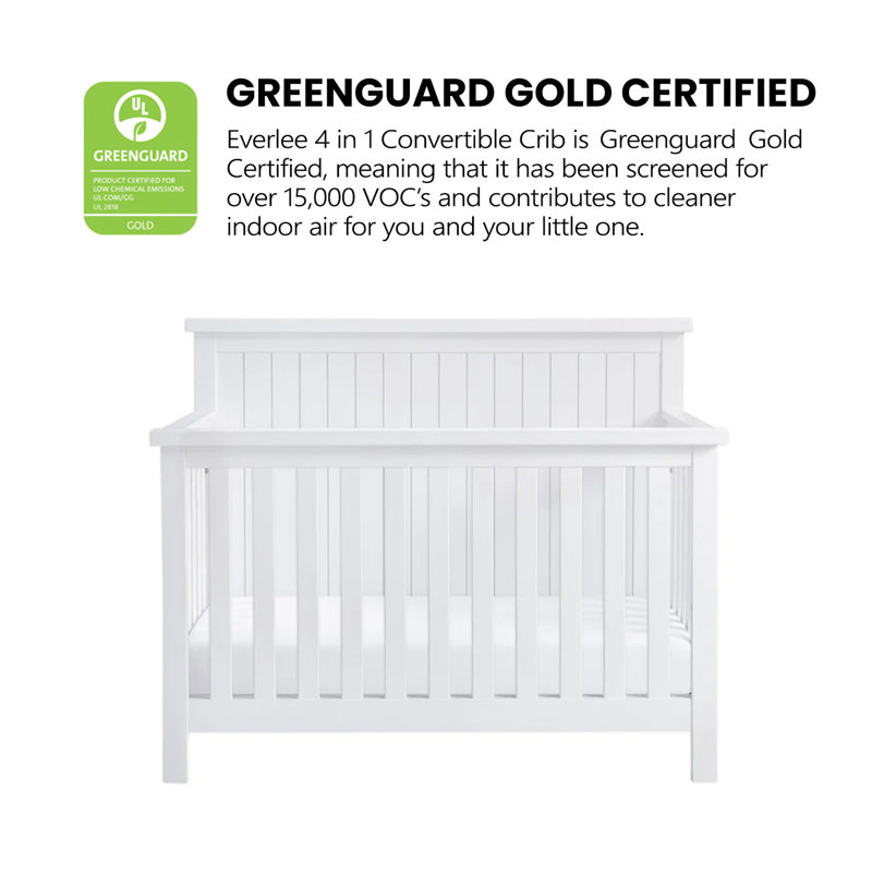 Whitewash Solid Wood 4-in-1 Convertible Crib