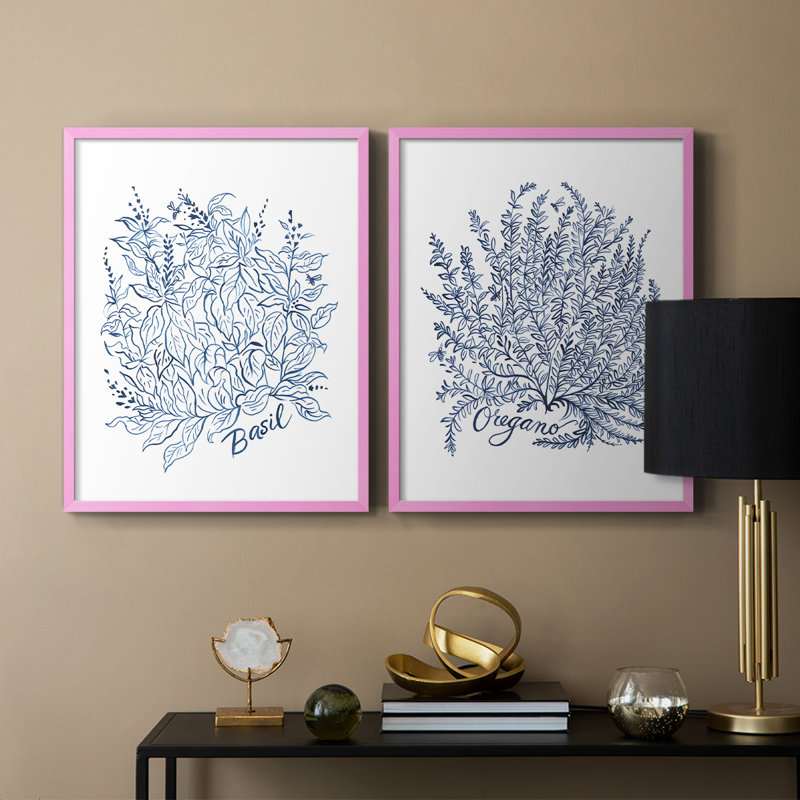 «Summer Herb Garden Sketches I», reproduction encadrée de qualité supérieure - prête à être accrochée - aucun clou requis - aucun clou requis