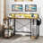 48" L-Shaped Gaming Desk with LED Lights & Power Outlets Storage Shelves Brown-320460263