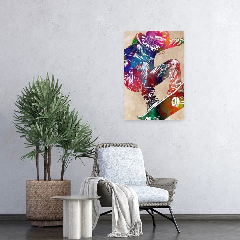 «Vibrant Skateboard Action», art mural contemporain, H 24 po x l 16 po