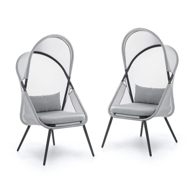 Chaise d'extérieur pliable avec abat-jour en filet, gris, Gris clair