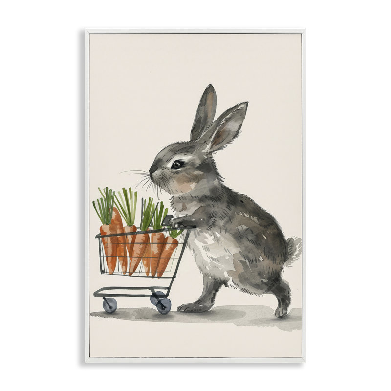 «Bunny with Carrots» par Petals Prints Design, Estampe numérique encadrée blanc bord de mer, H 30 po x l 20 po