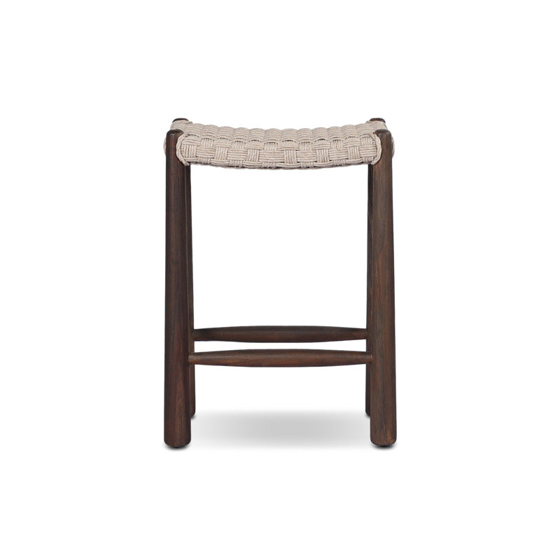 Savio Outdoor Stool-Dark Textured Woven-Counter, Beige, 25.98"